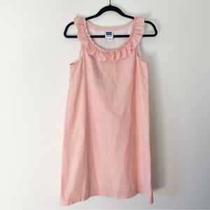 just madras | orange pinstripe dress with ruffle neckline medium